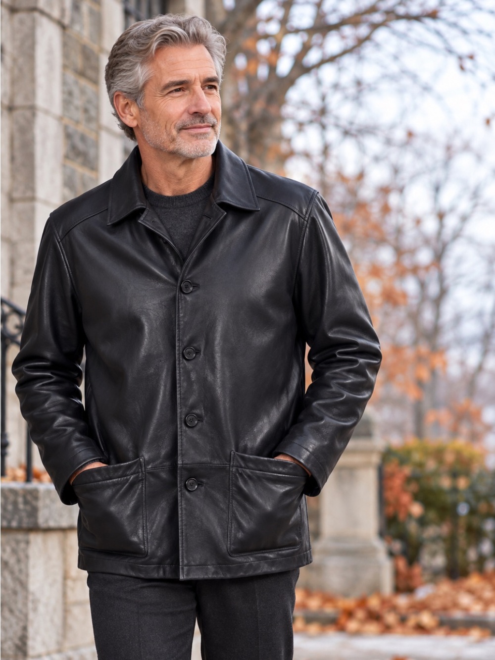 DANIER MAN’S LEATHER COAT, 1 OWNER, NO RIPS/TEARS/BREAKS ETC